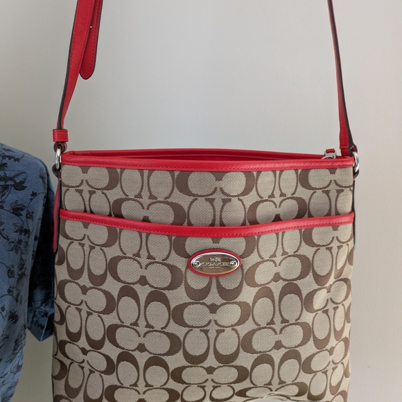 Coach Brown and Red Signature Designer Shoulder Bag - Picture 1 of 14